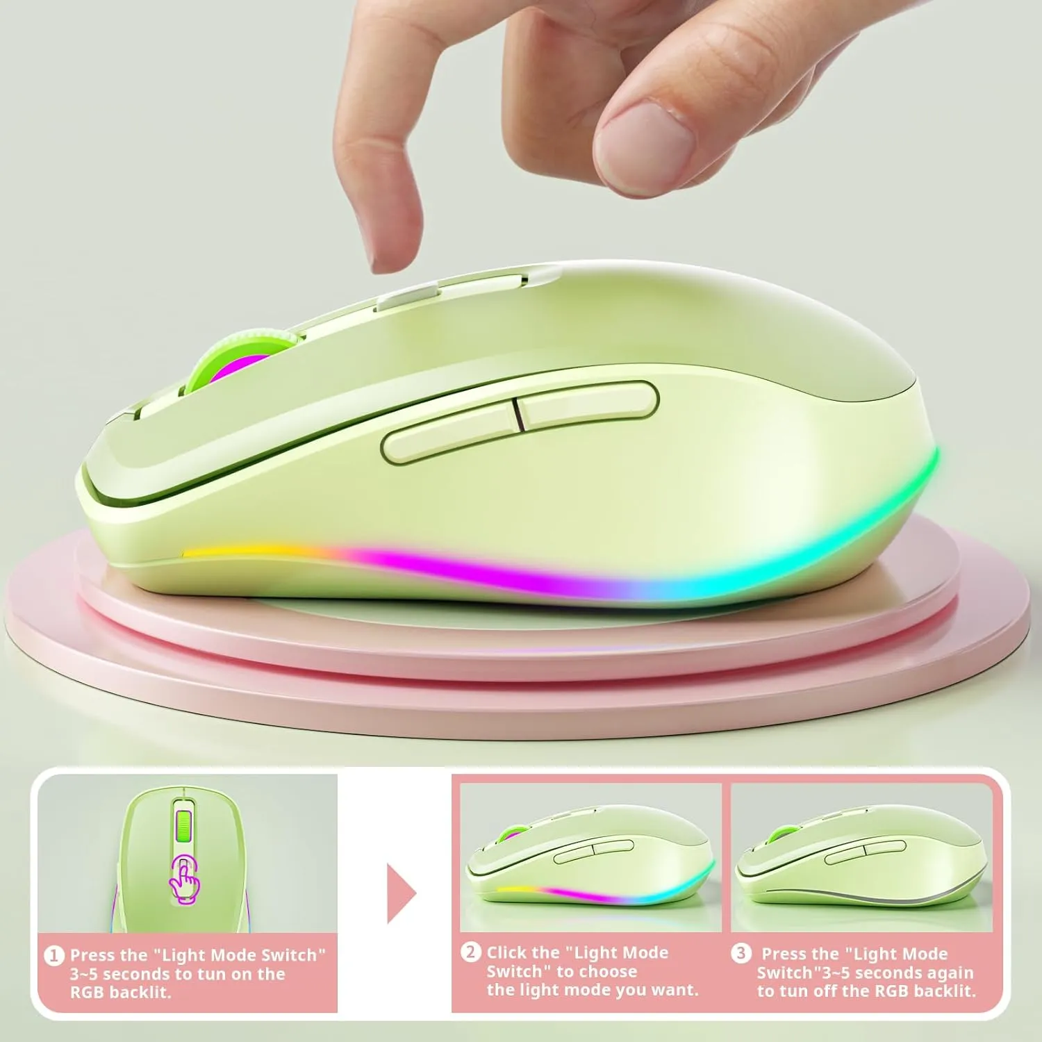 seenda Wireless Mouse with Jiggler - Light Up USB C Mouse, USB&Type C Receiver, Build-in Jiggler Mover Compatible with MacBook,iPad,Windows Tablet/Laptop/Computer, Green