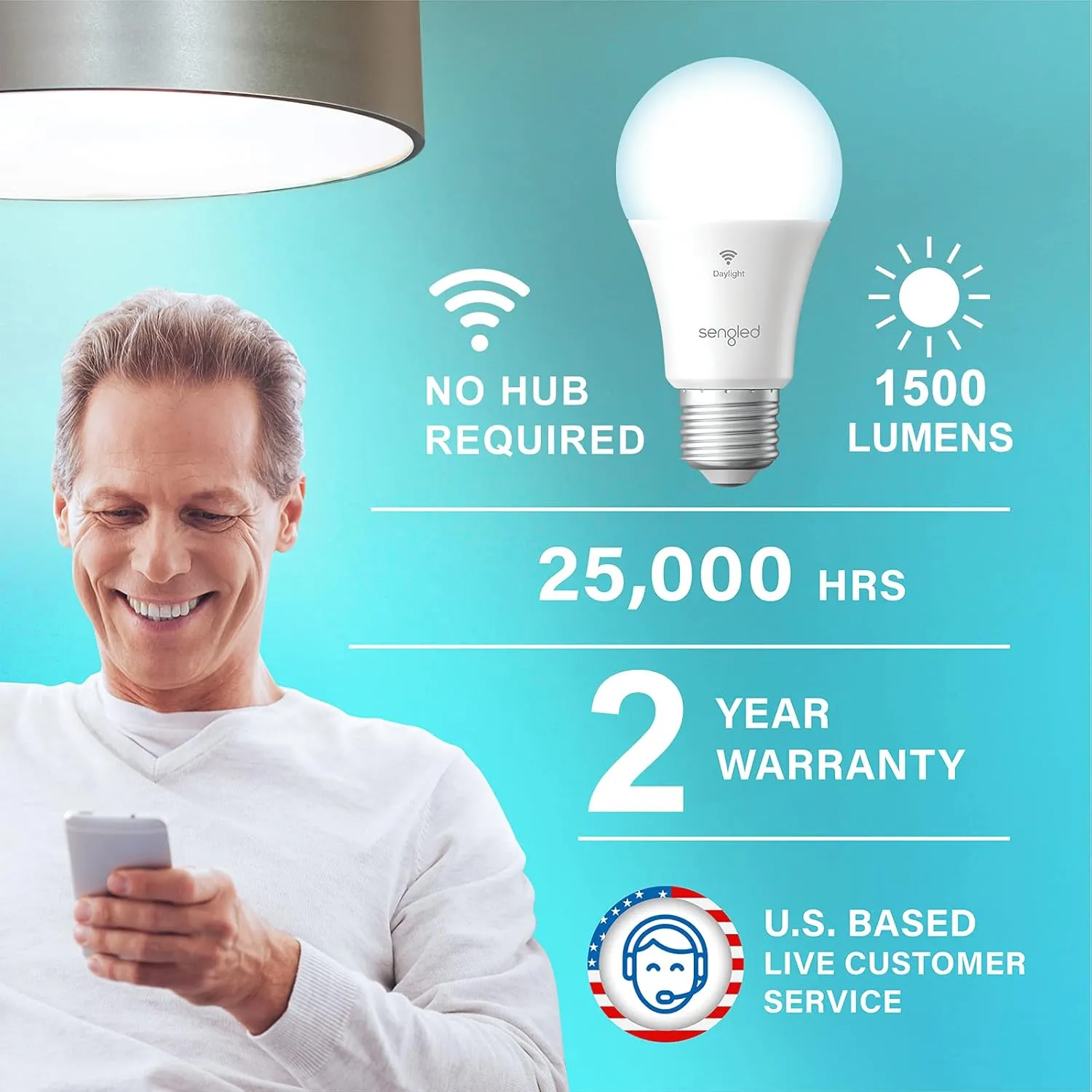 Sengled Smart Light Bulbs, 100W Equivalent WiFi Light Bulb, 1500LM High Brightness Smart Bulbs That Work with Alexa Google, Dimmable A19 Daylight 5000K Alexa Light Bulb, CRI>90, No Hub Required, 4Pack