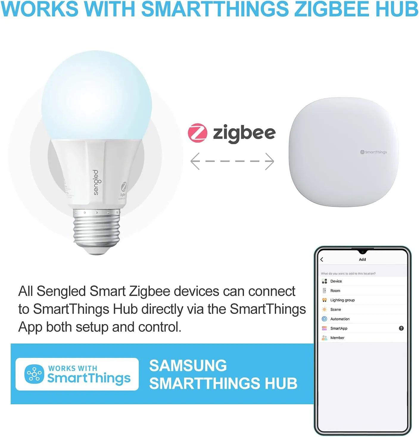 Sengled Zigbee Smart Light Bulbs, Smart Hub Required, Works with SmartThings and Echo with built-in Hub, Voice Control with Alexa and Google Home, Daylight 60W Equivalent A19 Alexa Light Bulb, 4 Pack