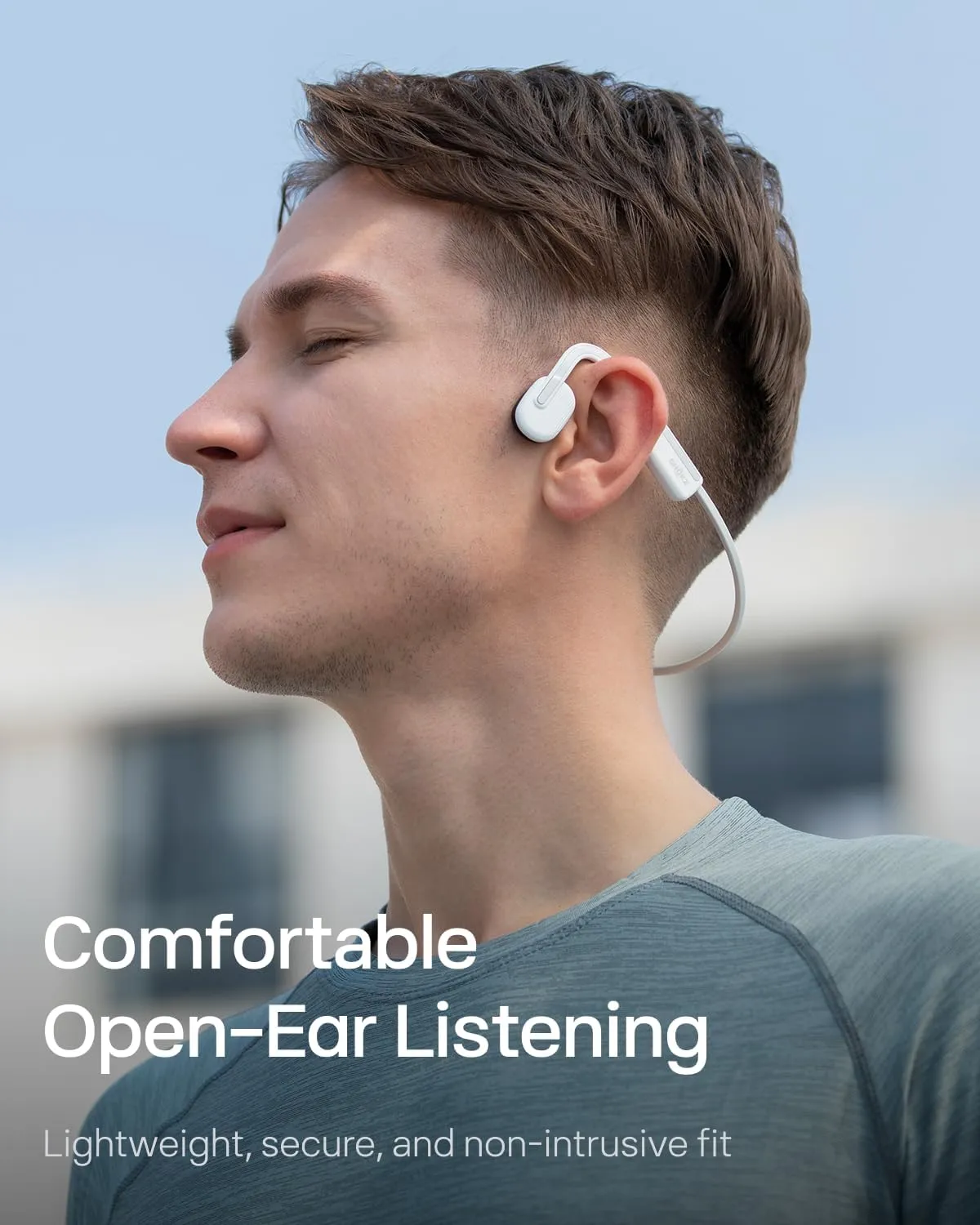SHOKZ OpenMove - Open-Ear Bluetooth Sport Headphones, Bone Conduction Wireless Earphones, Sweatproof for Running and Workouts, with Sticker Pack(White)