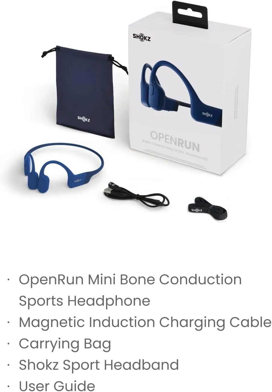 SHOKZ OpenRun Mini (AfterShokz Aeropex Mini) -Bone Conduction Open-Ear Bluetooth Sport Headphones - Waterproof Wireless Earphones for Workouts and Running - Built-in Mic, with Headband