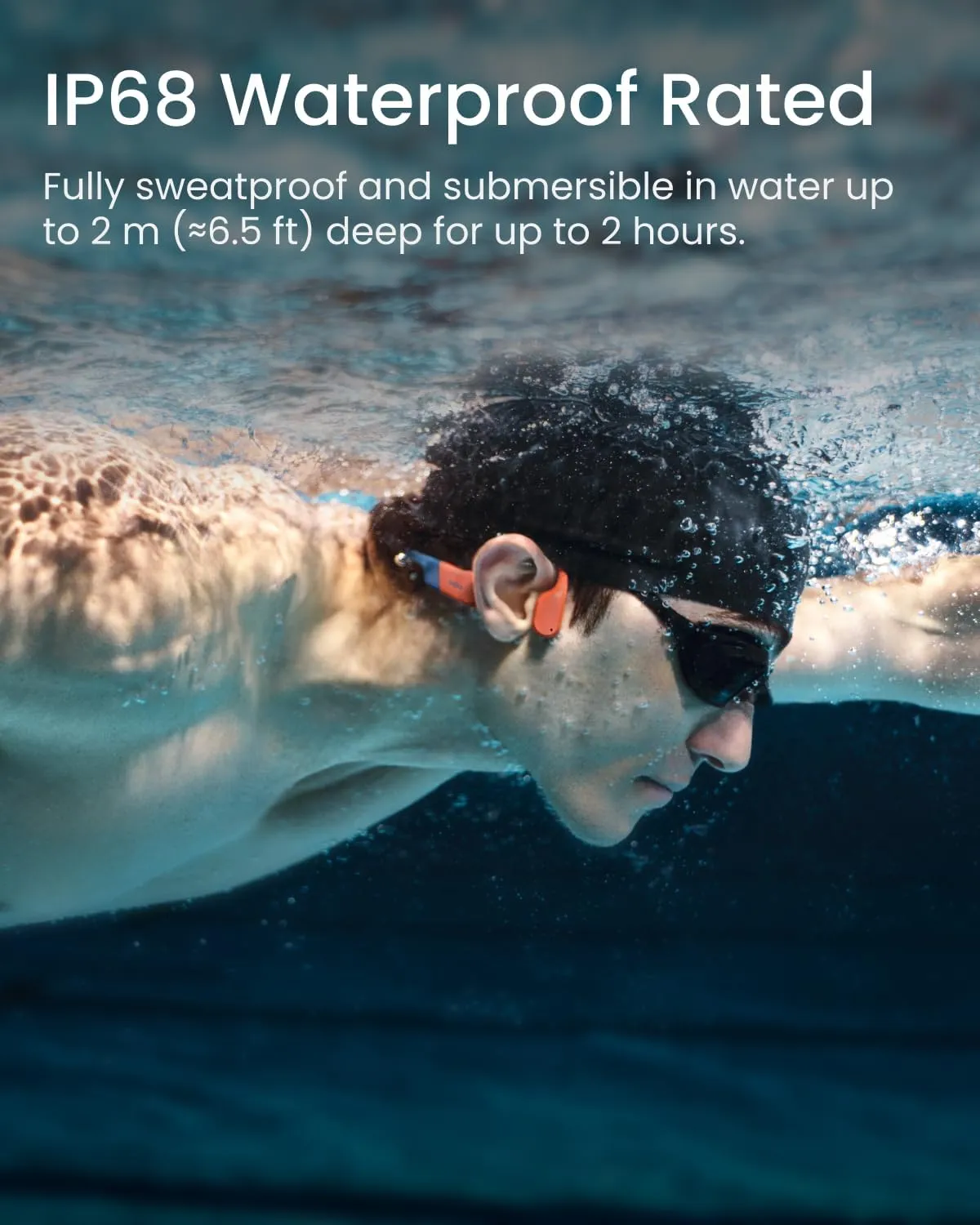 SHOKZ OpenSwim Pro - Open-Ear Bluetooth Headphones & 32GB MP3 Player, IP68 Waterproof, Bone Conduction Headphones, Secure Fit for Workouts, Running and Swimming, Built-in Microphone, App, Red
