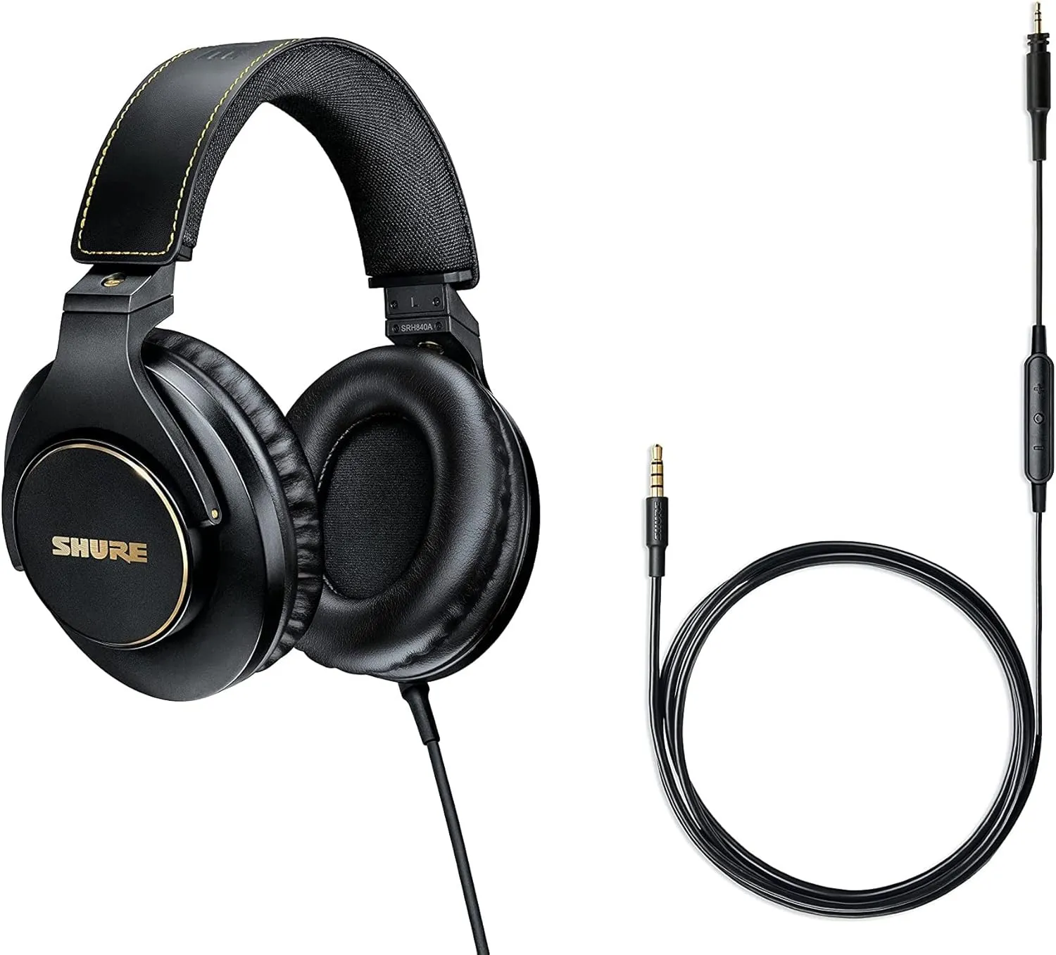 Shure SRH840A Over-Ear Wired Headphones Bundle with RMCH1-UNI Communication Cable with Mic and 3-button Control, for Critical Listening & Monitoring, Adjustable & Collapsible Design - 2022 Version