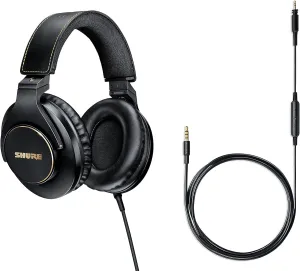 Shure SRH840A Over-Ear Wired Headphones Bundle with RMCH1-UNI Communication Cable with Mic and 3-button Control, for Critical Listening & Monitoring, Adjustable & Collapsible Design - 2022 Version