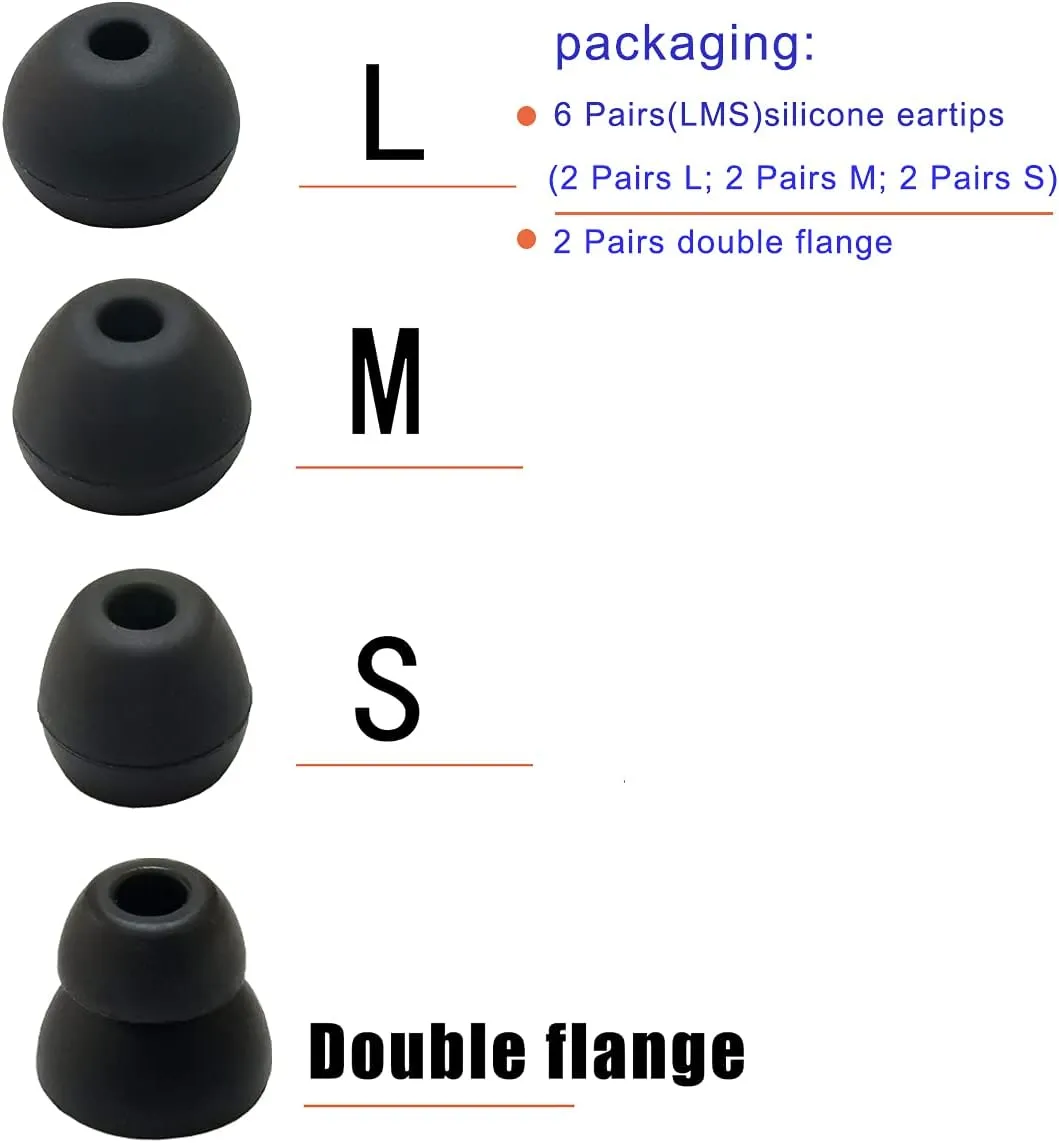 Silicone Earbuds Tips for Beats Flex, Beats X Replacement Eartips 8 Pairs L/M/S Double Flange Rubber urBeats3 Beats Flex Ear Tips Black