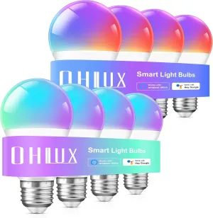 Smart Light Bulbs 8Pack,100W Equivalent Smart Bulb Work with Alexa Google Assistant, RGB Color Changing WiFi Bulb, Music Synic 2.4GHz WiFi & Bluetooth Multicolor A19 E26 110V Dimmable Light Bulbs