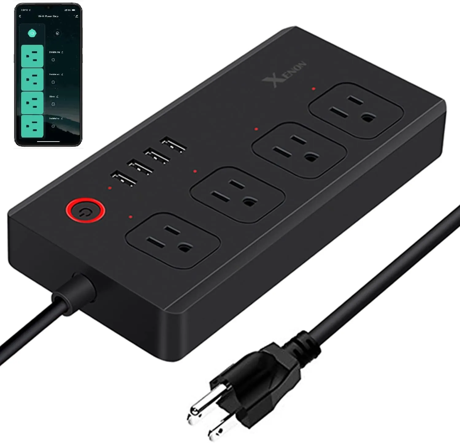 Smart Power Strip, UseeLink WiFi Surge Protector Compatible with Alexa & Google Home, Smart Plug with 4 USB Ports & 4 AC Outlets, Voice and Remote Control & Timer Schedule, 5ft Extension Cord,Black