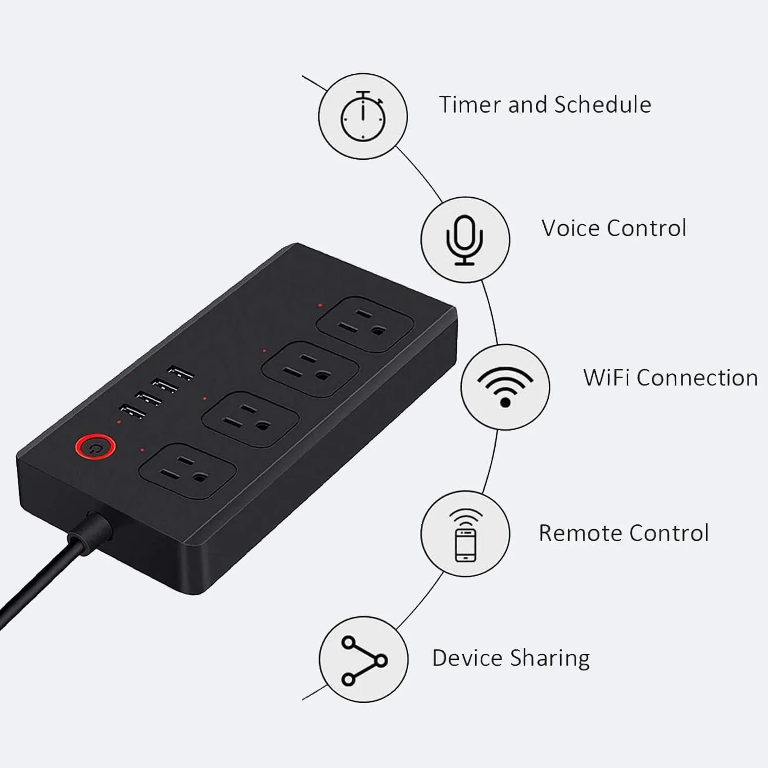 Smart Power Strip, UseeLink WiFi Surge Protector Compatible with Alexa & Google Home, Smart Plug with 4 USB Ports & 4 AC Outlets, Voice and Remote Control & Timer Schedule, 5ft Extension Cord,Black