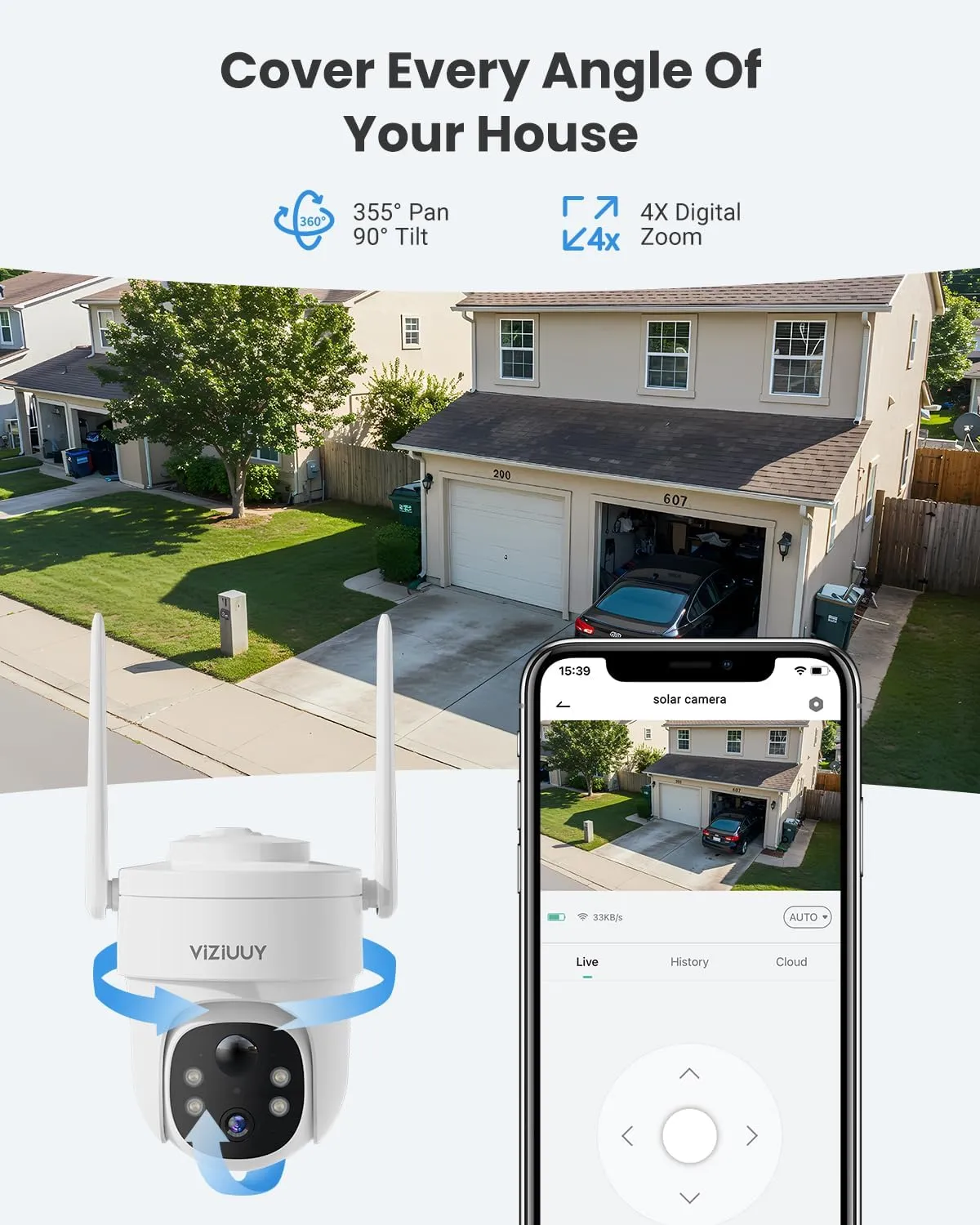 Solar Security Cameras Wireless Outdoor, 3MP Pan Tilt 360WiFi Camera with Color Night Vision/PIR Sensor/2-Way Audio/Alexa/Google Assistant