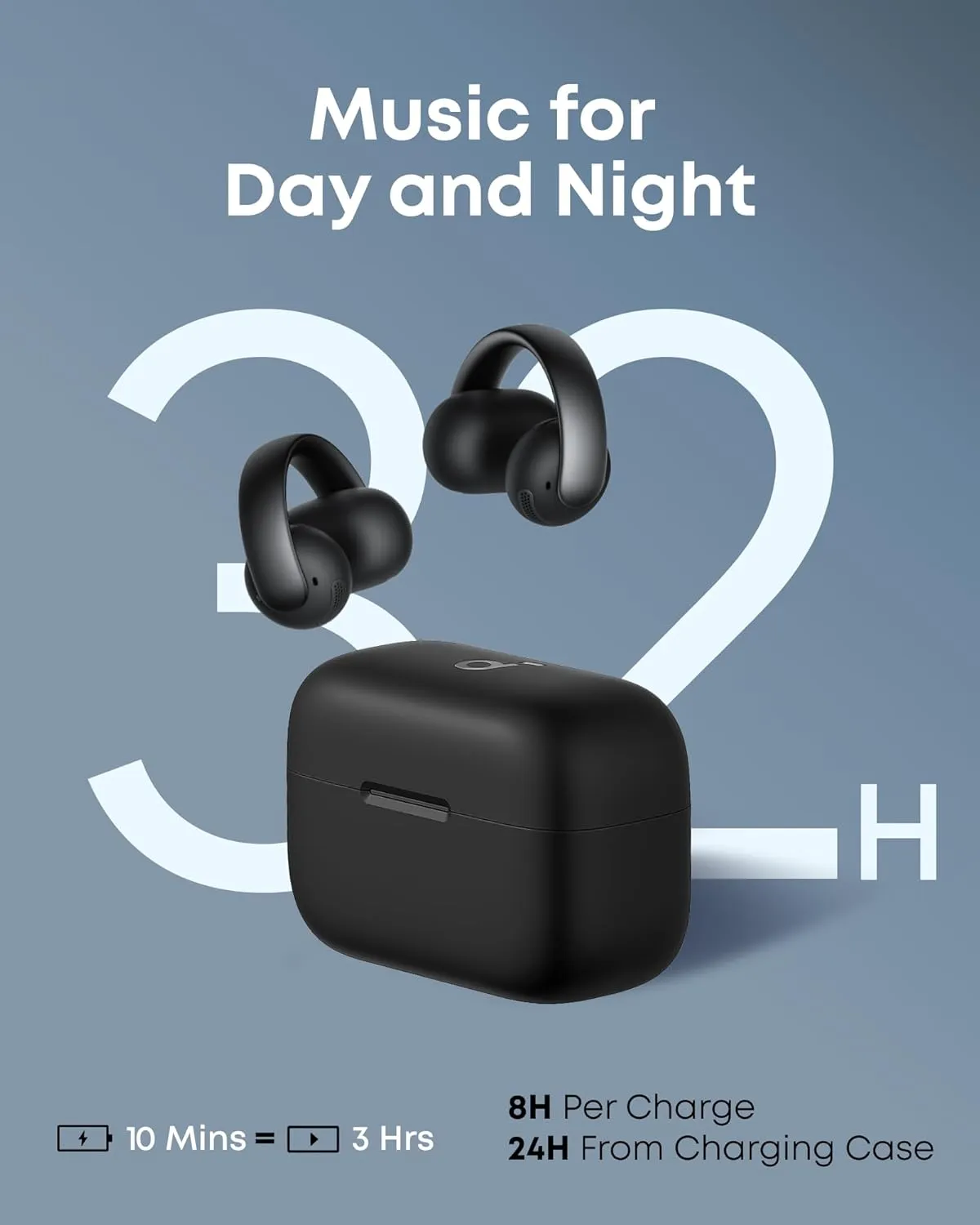 Soundcore AeroClip by Anker, Open-Ear Earbuds, Clip-On Headphones, Adaptive Comfort, Clear Calls with 4 Mics and AI, Stable Fit, 12mm Drivers for Powerful Bass, Hi-Res, Open-Ring Design
