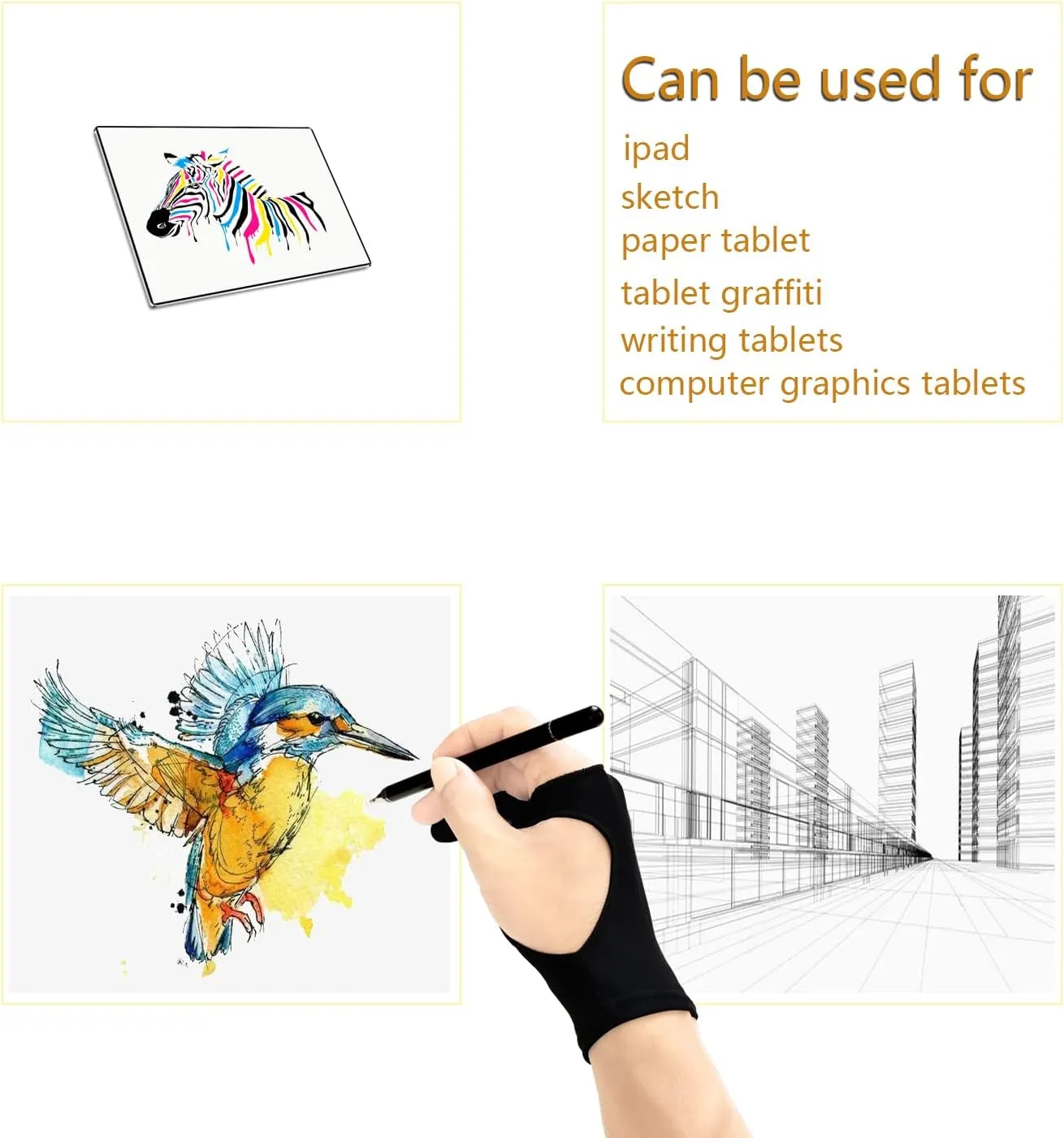 SPBMY Drawing Glove 2 Pack,Two-Finger Artist Glove for Drawing Tablet, Paper Sketching, iPad. Digital Art Glove, Drawing Glove Right Hand and Left Hand, Black
