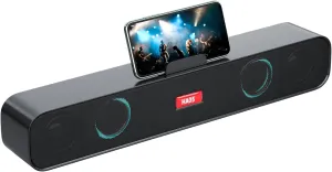 Speakers with Phone Holder - Stereo Sound Bar Speaker for Desktop/Laptop/PC/Pad/Cellphone - Colorful Lighting Soundbar - USB Powered Computer Speakers for Desktop Black A118