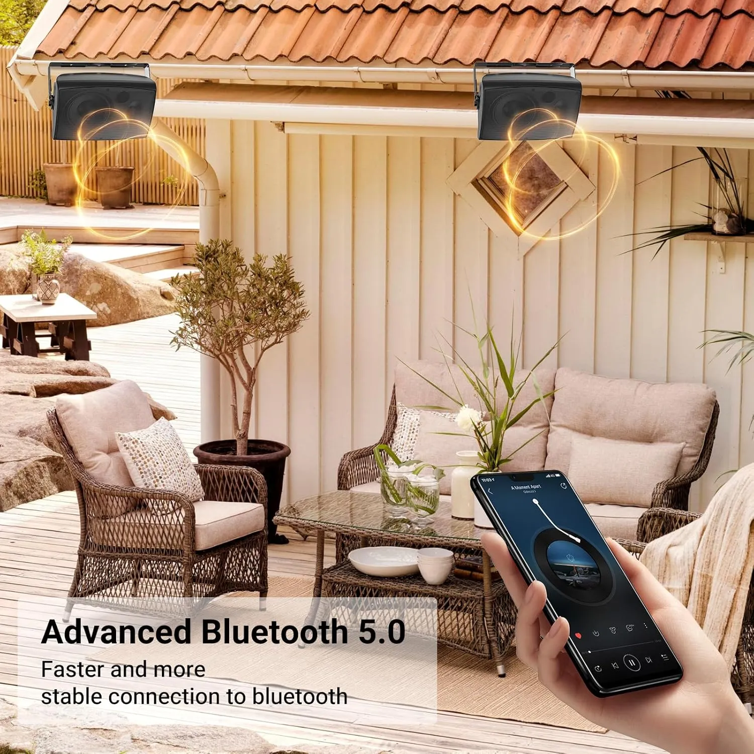 STUDIOFINIX 6.5 Inch Max 800W Outdoor Bluetooth Speakers Waterproof Wired with Multifunctional Amplifier Wall Mount Outdoor Speaker System for Patio Garden Poolside Home(4 Speakers,Black)