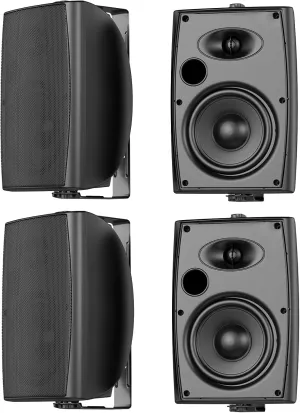 STUDIOFINIX 6.5 Inch Max 800W Outdoor Bluetooth Speakers Waterproof Wired with Multifunctional Amplifier Wall Mount Outdoor Speaker System for Patio Garden Poolside Home(4 Speakers,Black)