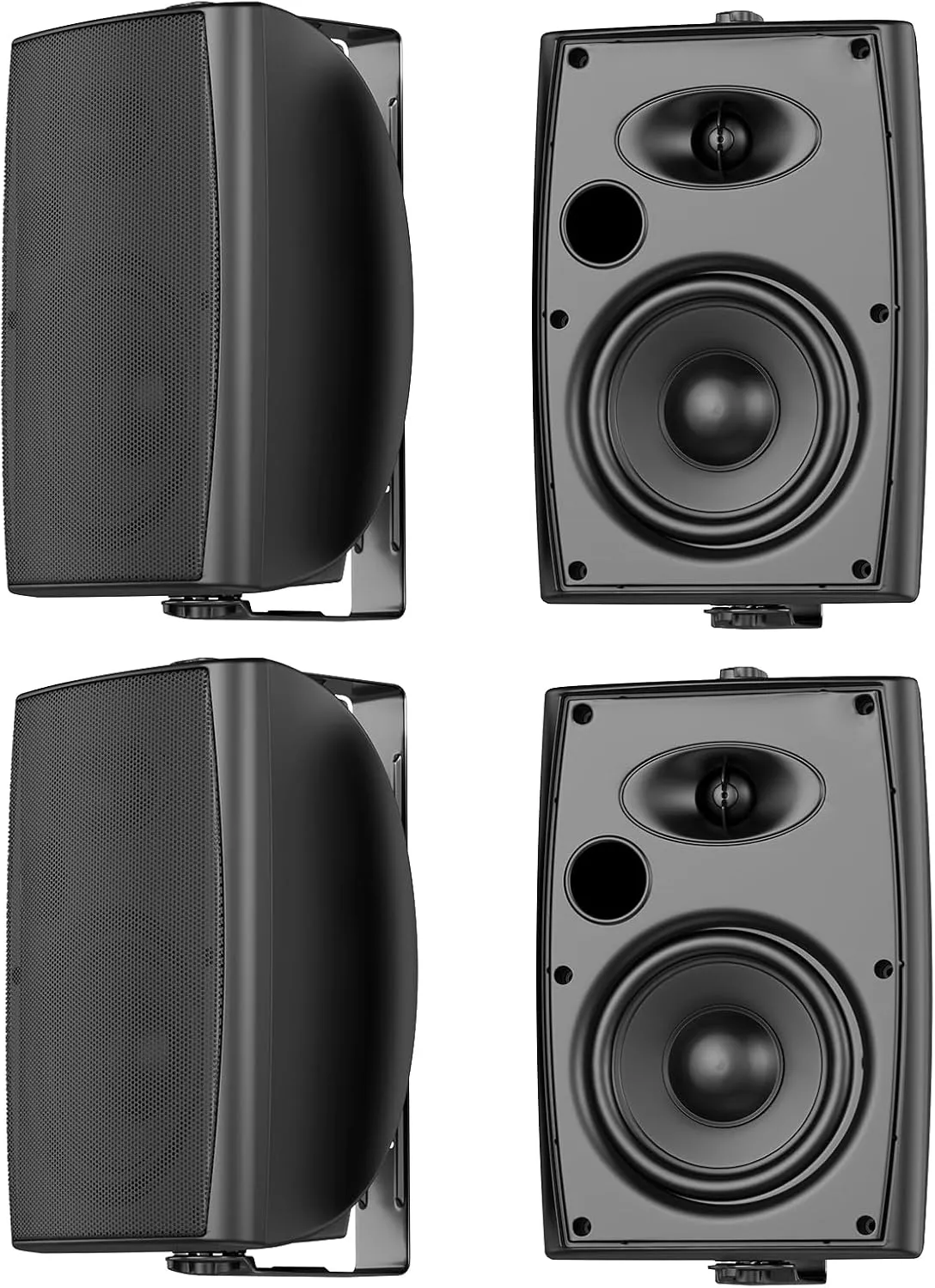 STUDIOFINIX 6.5 Inch Max 800W Outdoor Bluetooth Speakers Waterproof Wired with Multifunctional Amplifier Wall Mount Outdoor Speaker System for Patio Garden Poolside Home(4 Speakers,Black)
