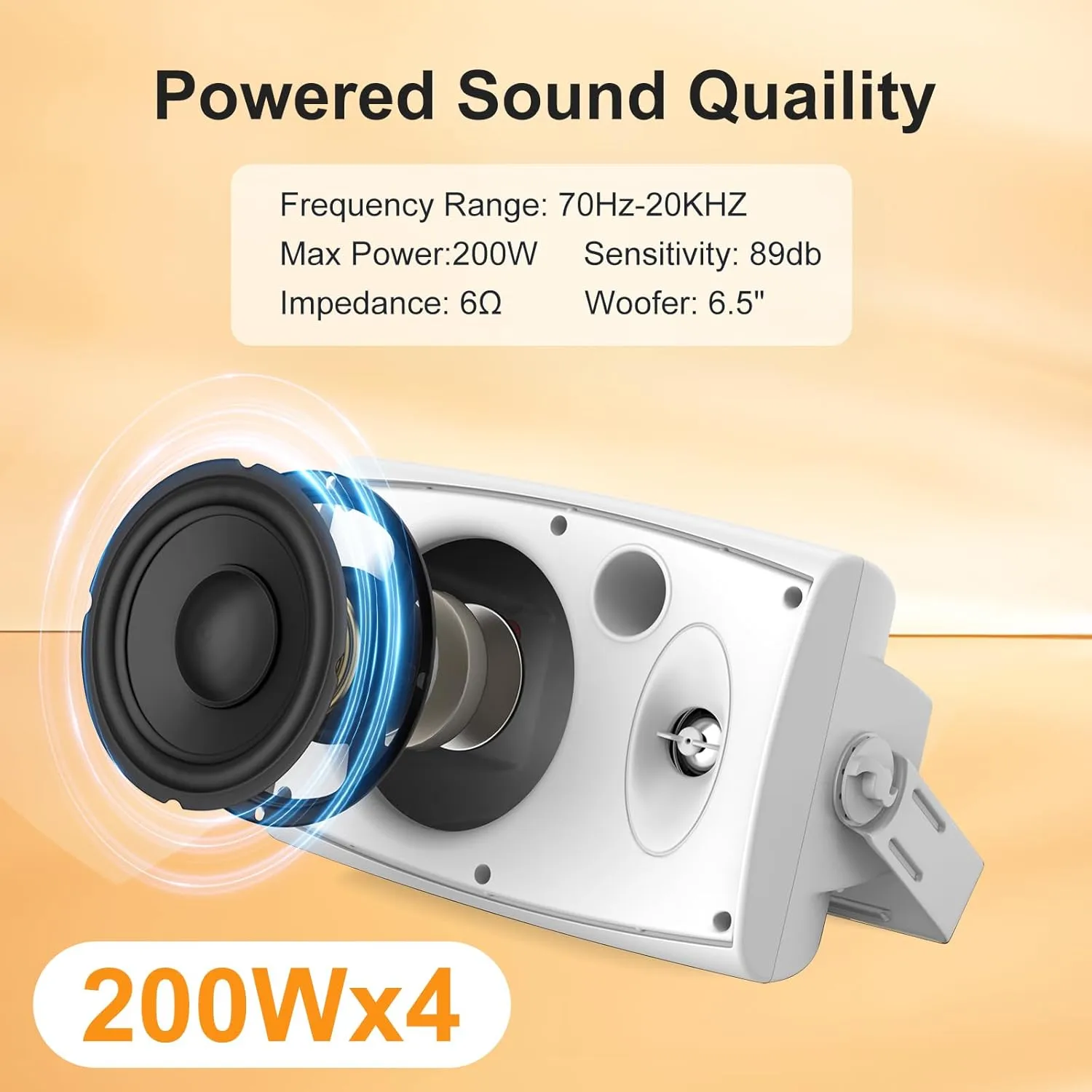 STUDIOFINIX 6.5 Inch Max 800W Outdoor Bluetooth Speakers Waterproof Wired with Multifunctional Amplifier Wall Mount Outdoor Speaker System for Patio Garden Poolside Home(4 Speakers,White)