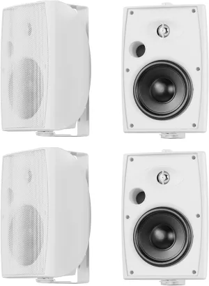 STUDIOFINIX 6.5 Inch Max 800W Outdoor Bluetooth Speakers Waterproof Wired with Multifunctional Amplifier Wall Mount Outdoor Speaker System for Patio Garden Poolside Home(4 Speakers,White)