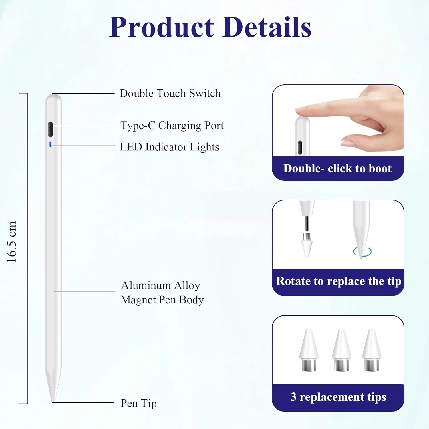 Stylus Pen for Android, CMARS POM Tip Magnetic Phone Pencil, Fine Point Stylus Pens for Touchscreen, Digital Tablet Pen Suit with Samsung/Huawei/Vivo and Other Android Phone and Tablet Devices - White