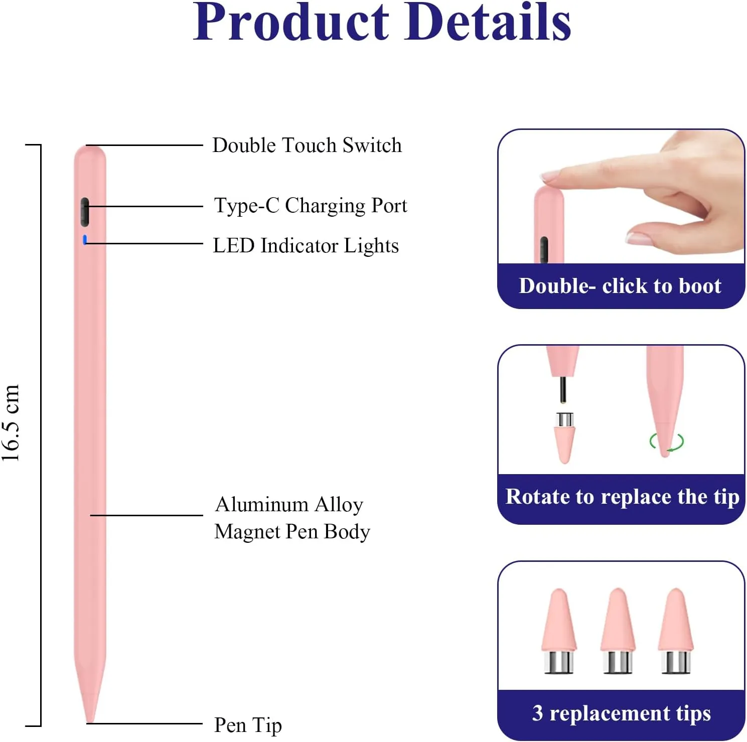 Stylus Pen for Android, Magnetic Phone Pencil, CMARS Fine Point Stylus Pens for Touchscreen, Tablet Pencil Compatible with iPhone/Samsung/Xiaomi/Huawei/Vivo and Other Android Phone and Tablet - Pink