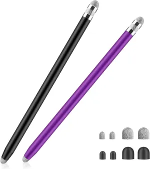 Stylus Pens for Touch Screens, 4 in 1 Sensitivity Capacitive Stylus Touch Screen Pen with 8 Extra Replaceable Tips for iPhone iPad Tablets All Universal Devices(2Pcs) (Black Purple)