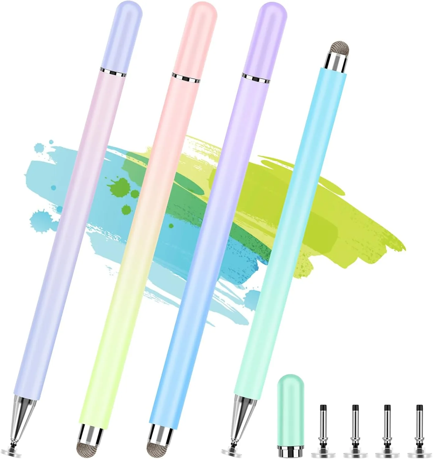 Stylus Pens for Touch Screens, 4 Pcs High Precision Disc Stylus with Magnetic Cap, 2 in 1 Stylus Pen Compatible with iPhone, iPad Pro, Mini, Air and Samsung Tablets