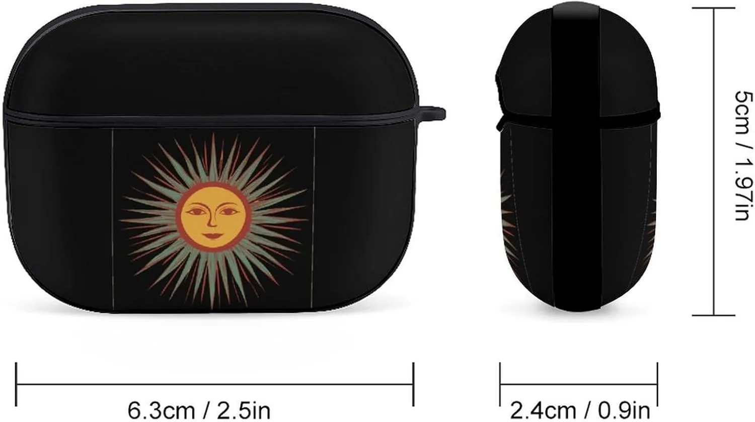 Sun Print Earbud Case Bluetooth Headphone Case Full Protective Case with Keychain Compatible with Airpods Pro Black-Style