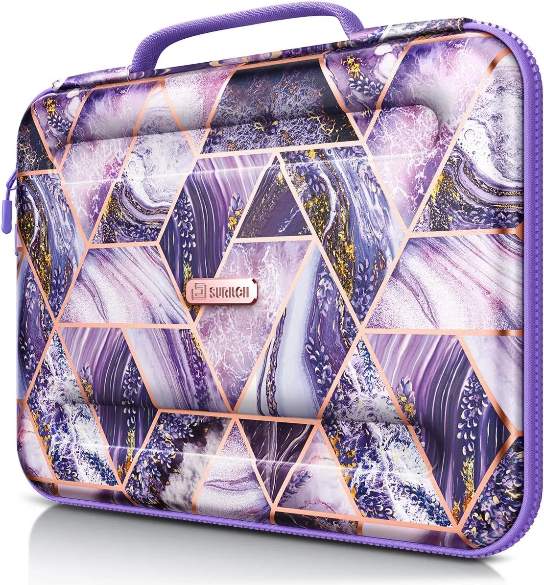 SURITCH Waterproof Laptop Case, 13-13.3 Inch Laptop Sleeve Protective Bag for MacBook Pro, MacBook Air, Notebook Computer, Pink Floral Slim Briefcase Handbag for Women-Purple Marble