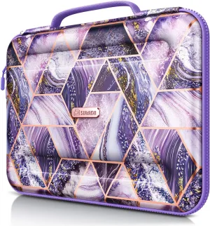 SURITCH Waterproof Laptop Case, 13-13.3 Inch Laptop Sleeve Protective Bag for MacBook Pro, MacBook Air, Notebook Computer, Pink Floral Slim Briefcase Handbag for Women-Purple Marble