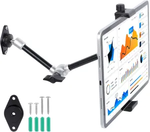 Tablet Wall Mount Holder with 2 AMPS Drill Base & 360Rotation 10" Aluminium Magic Arm, iPad Holder for Truck/Car/Desk, Compatible with iPad Pro 12.9,Air,Mini, Kindle fire 7-13" Tablets