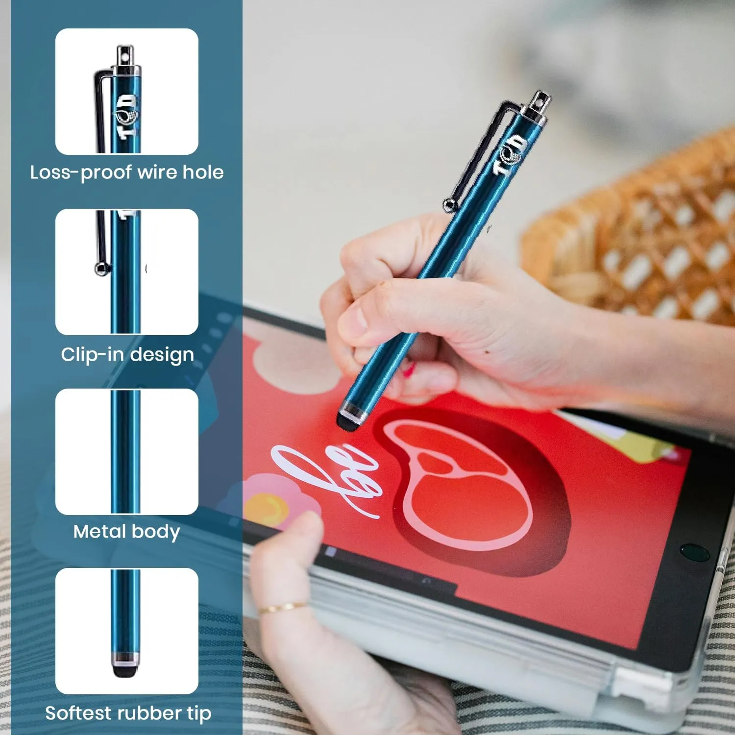 TCD 10-Pack Stylus Pen Set  Universal Capacitive Pen for iPad, iPhone, Tablet, Laptop  Premium Thick Rubber Tip Styluses for All Touchscreen Devices, Aqua