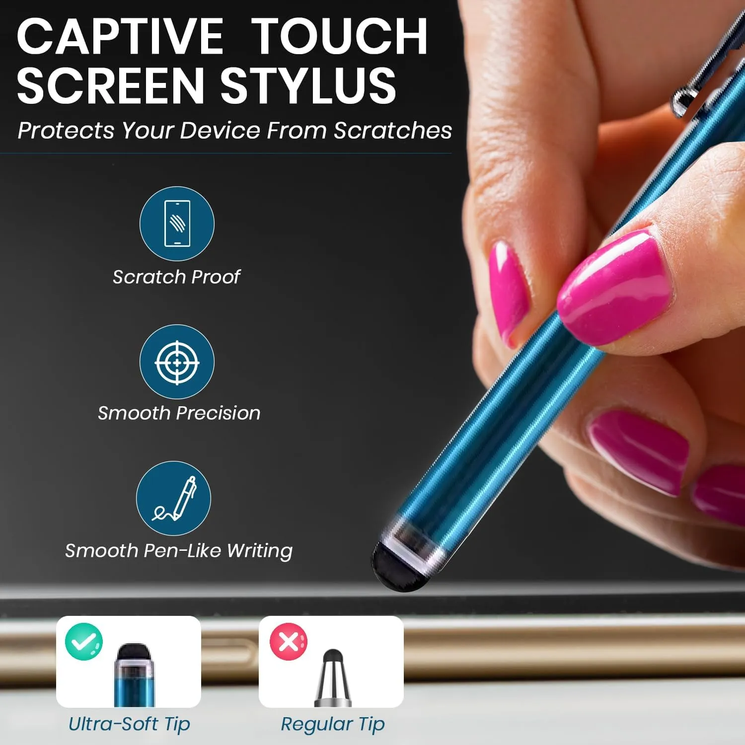 TCD 10-Pack Stylus Pen Set  Universal Capacitive Pen for iPad, iPhone, Tablet, Laptop  Premium Thick Rubber Tip Styluses for All Touchscreen Devices, Aqua
