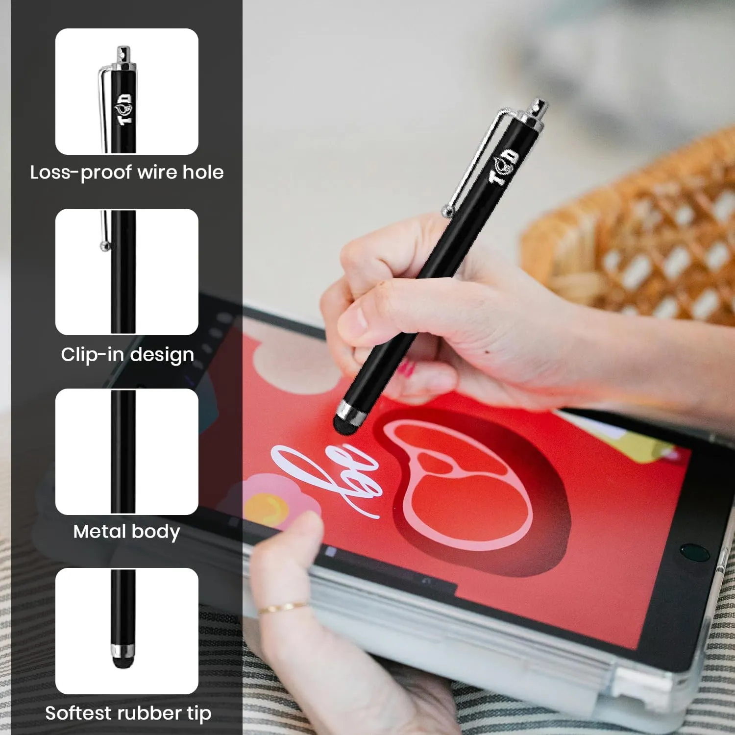 TCD 10-Pack Stylus Pen Set  Universal Capacitive Pen for iPad, iPhone, Tablet, Laptop  Premium Thick Rubber Tip Styluses for All Touchscreen Devices, Black