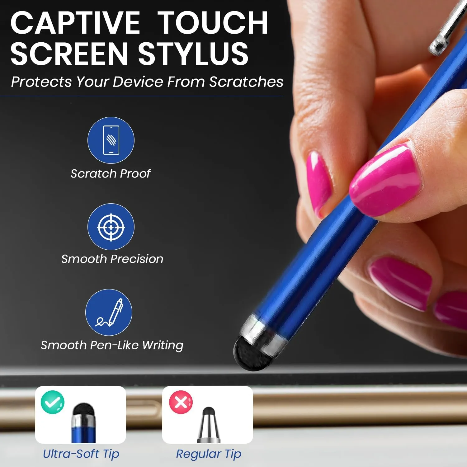 TCD 10-Pack Stylus Pen Set  Universal Capacitive Pen for iPad, iPhone, Tablet, Laptop  Premium Thick Rubber Tip Styluses for All Touchscreen Devices, Blue
