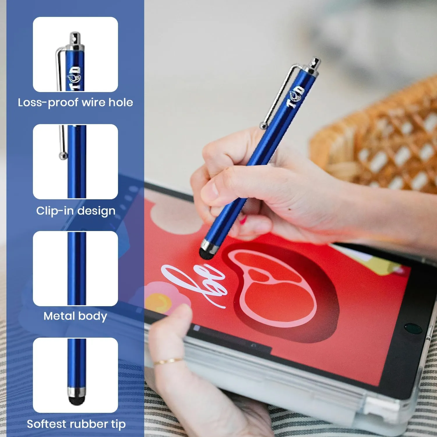 TCD 10-Pack Stylus Pen Set  Universal Capacitive Pen for iPad, iPhone, Tablet, Laptop  Premium Thick Rubber Tip Styluses for All Touchscreen Devices, Blue