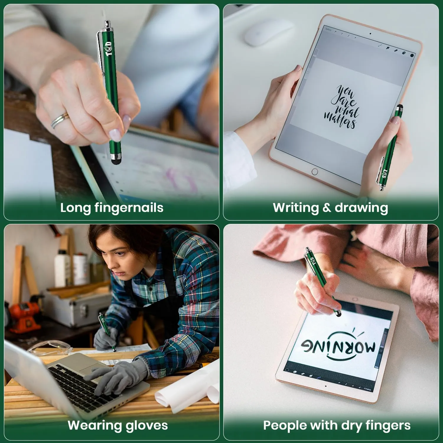 TCD 10-Pack Stylus Pen Set  Universal Capacitive Pen for iPad, iPhone, Tablet, Laptop  Premium Thick Rubber Tip Styluses for All Touchscreen Devices, Green