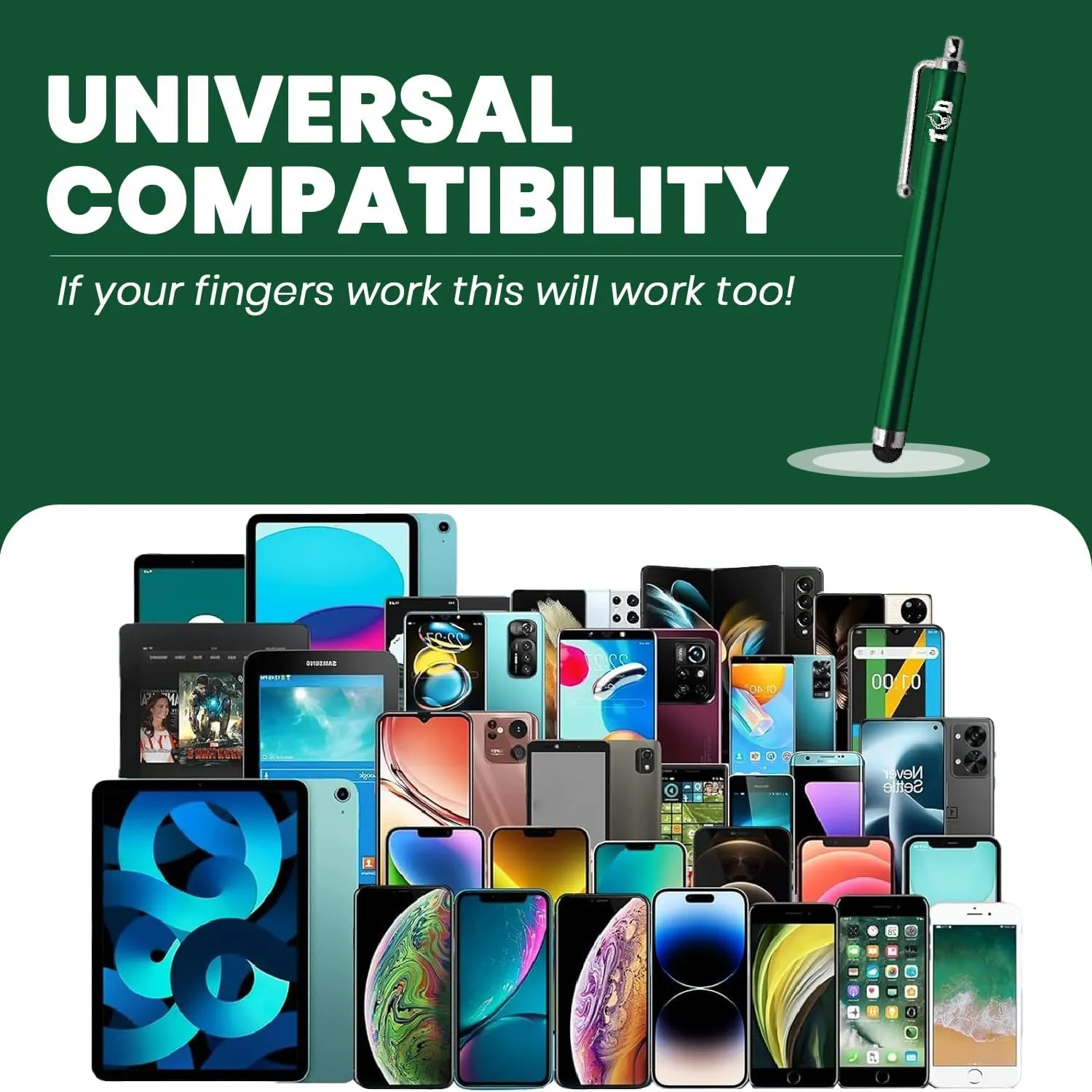TCD 10-Pack Stylus Pen Set  Universal Capacitive Pen for iPad, iPhone, Tablet, Laptop  Premium Thick Rubber Tip Styluses for All Touchscreen Devices, Green
