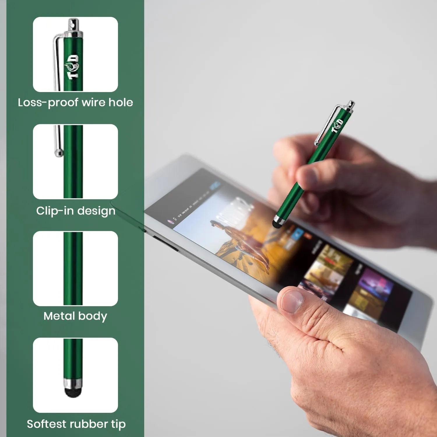 TCD 10-Pack Stylus Pen Set  Universal Capacitive Pen for iPad, iPhone, Tablet, Laptop  Premium Thick Rubber Tip Styluses for All Touchscreen Devices, Green