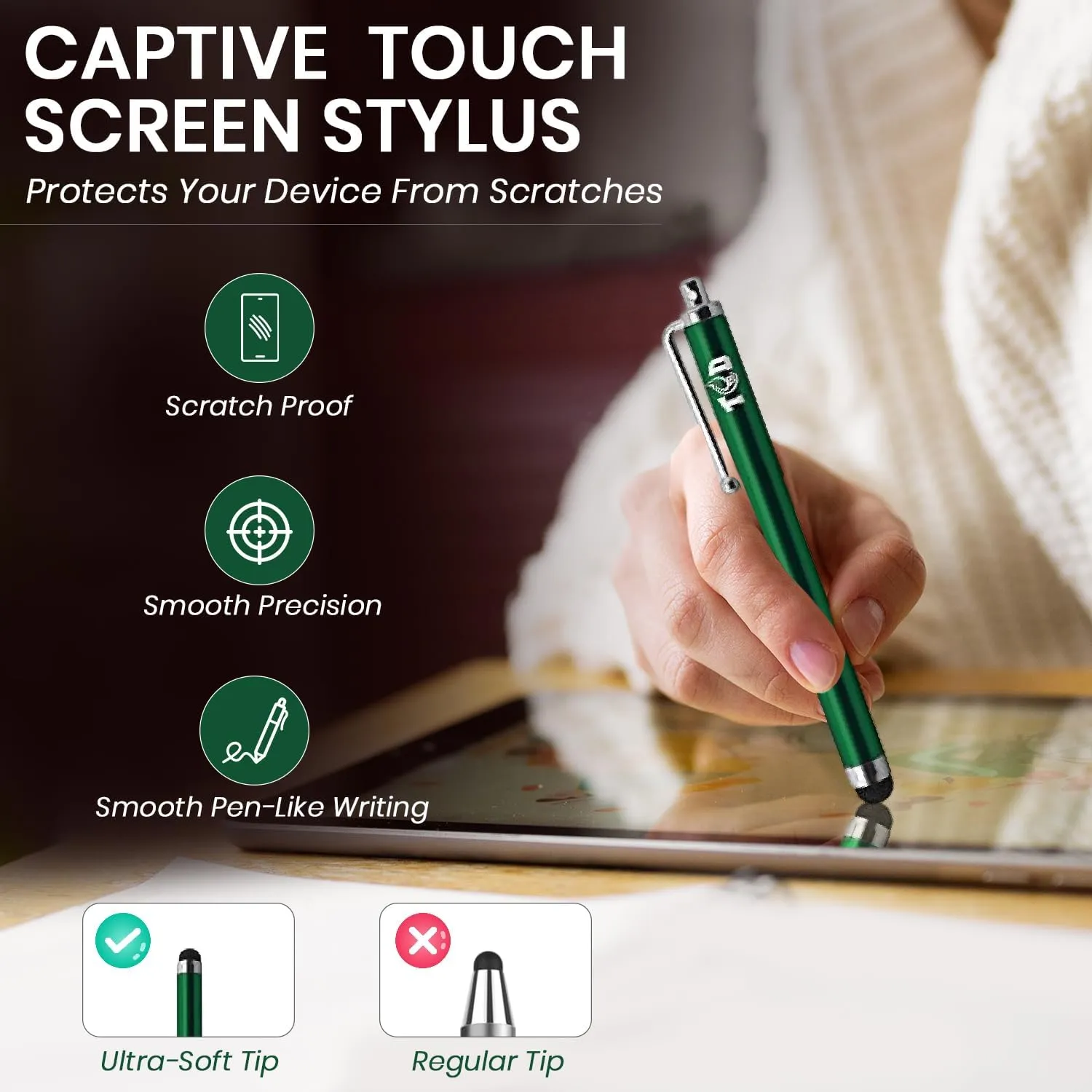 TCD 10-Pack Stylus Pen Set  Universal Capacitive Pen for iPad, iPhone, Tablet, Laptop  Premium Thick Rubber Tip Styluses for All Touchscreen Devices, Green