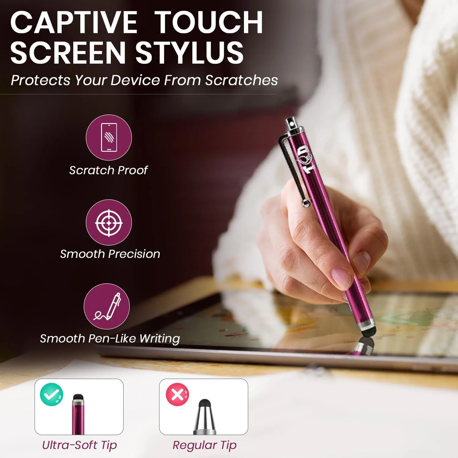 TCD 10-Pack Stylus Pen Set  Universal Capacitive Pen for iPad, iPhone, Tablet, Laptop  Premium Thick Rubber Tip Styluses for All Touchscreen Devices, Hot Pink