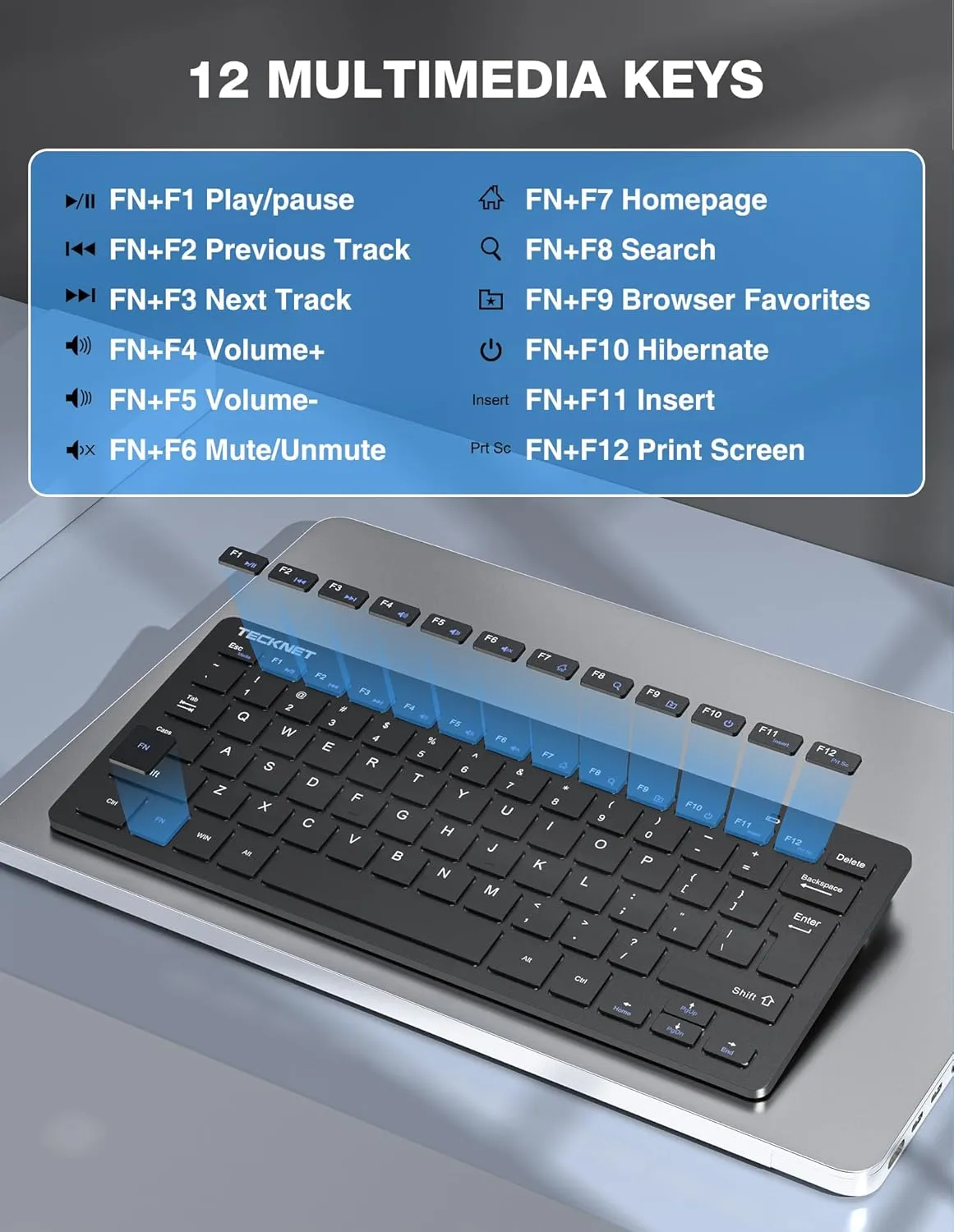 TECKNET Wireless Keyboard and Mouse Combo, Mini Cordless Computer Keyboard and Mouse Set 2.4GHz, Silent Adjustable 1600 DPI, Quiet Click, Lag-Free for Computer, Laptop, PC, Windows, Mac, Chrome OS