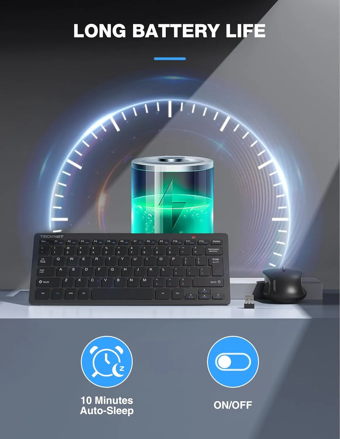 TECKNET Wireless Keyboard and Mouse Combo, Mini Cordless Computer Keyboard and Mouse Set 2.4GHz, Silent Adjustable 1600 DPI, Quiet Click, Lag-Free for Computer, Laptop, PC, Windows, Mac, Chrome OS