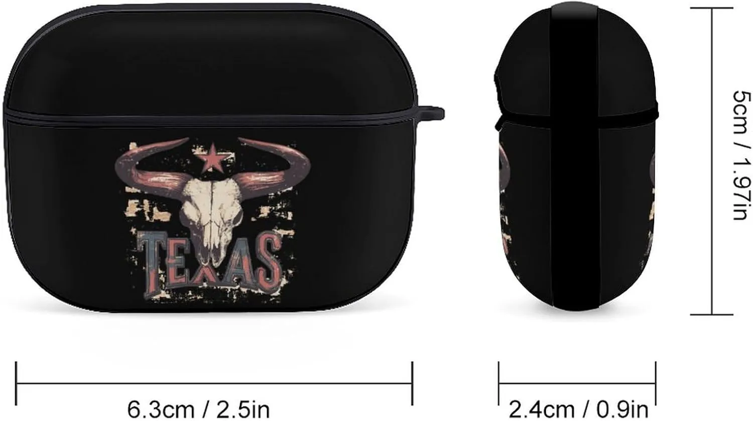 Texas Bull Skull Earbud Case Bluetooth Headphone Case Full Protective Case with Keychain Compatible with Airpods Pro Black-Style