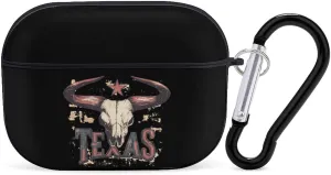 Texas Bull Skull Earbud Case Bluetooth Headphone Case Full Protective Case with Keychain Compatible with Airpods Pro Black-Style