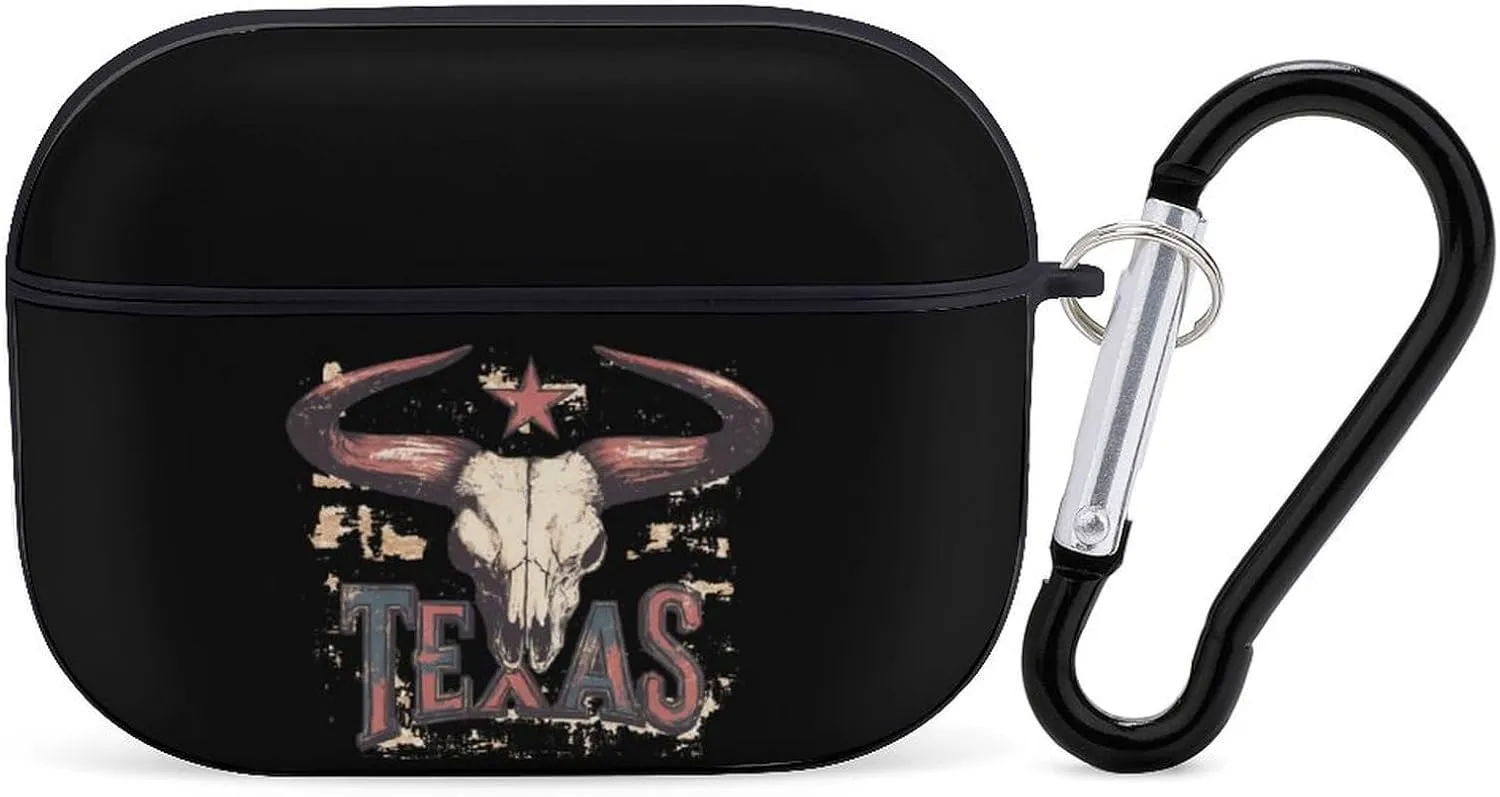 Texas Bull Skull Earbud Case Bluetooth Headphone Case Full Protective Case with Keychain Compatible with Airpods Pro Black-Style
