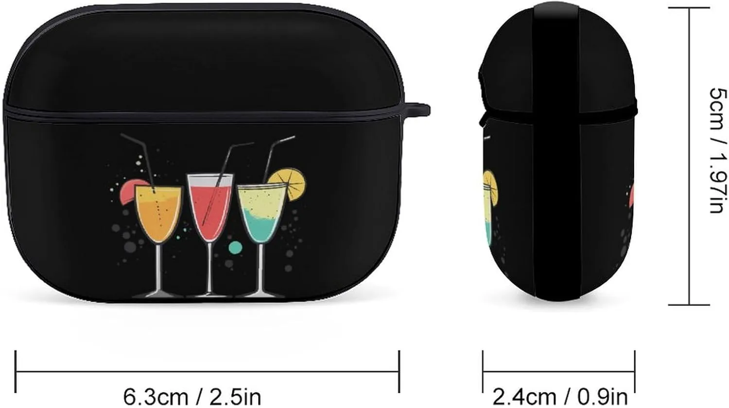 Three Martini Cocktail Earbud Case Bluetooth Headphone Case Full Protective Case with Keychain Compatible with Airpods Pro Black-Style