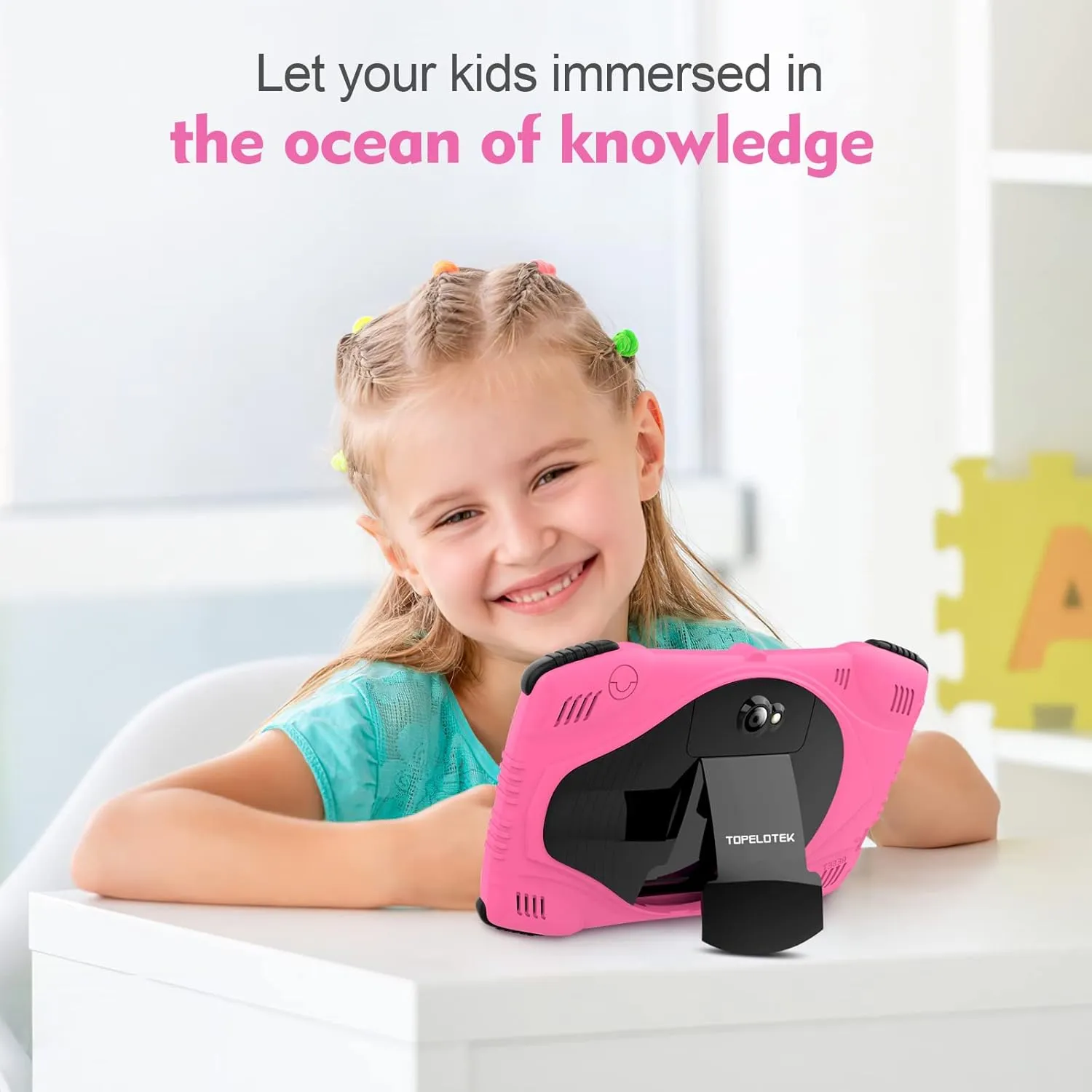 TOPELOTEK Kids Tablet for Toddlers 7IN Children's Tablets with Case Included, Educational Tablets for Kids with WiFi, Dual Camera, Parental Controls, Shock Proof Child Tablet for Toddler Boys Girls