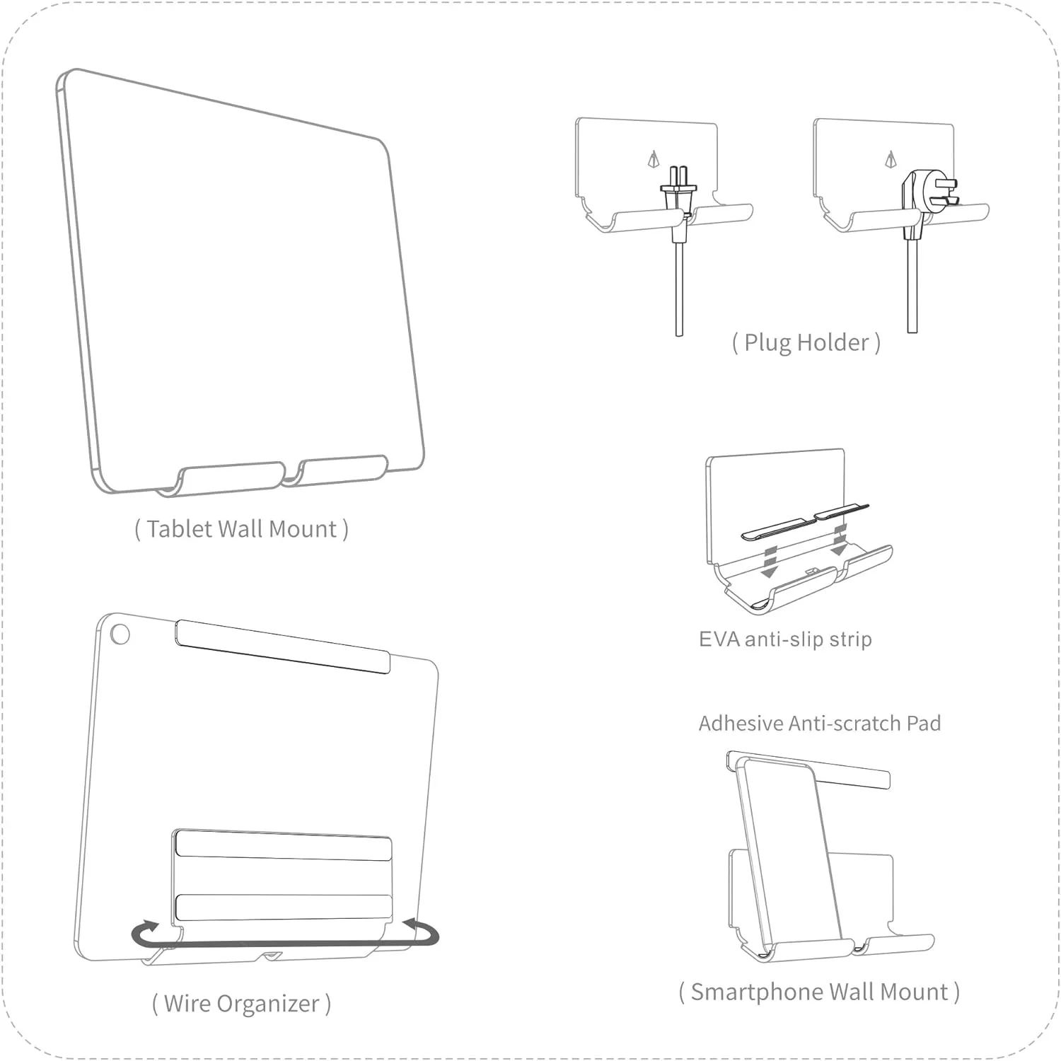 TXEsign Adhesive Wall Tablet Holder Mount Stand for Tablet Smartphones eReader Wall Holder Mount (Black)