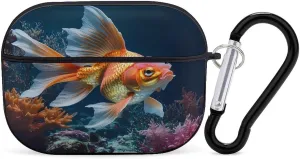 Underwater Coral Gold-Fishes Earbud Case Bluetooth Headphone Case Full Protective Case with Keychain Compatible with Airpods Pro Black-Style