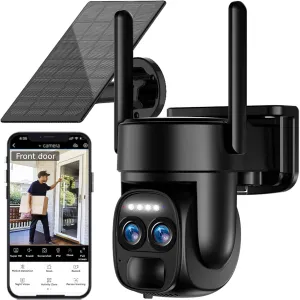 Uniter 4K Solar Security Cameras Wireless Outdoor, 2.4g & 5g WiFi PTZ Camera Battery Powered, 360View Home Security Systems with Color Night Vision, Spotlight Siren, PIR Sensor, IP66