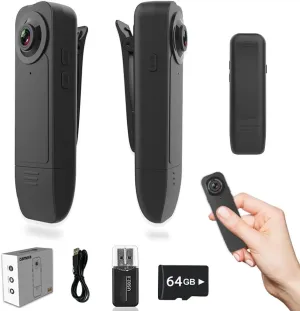 Upgraded Mini Body Camera, Body Cam, 1080P with 64GB, Compact Button Security Camera, Wearable Cam and Portable, Video Recording with Night Vision for Security, Meeting, Work